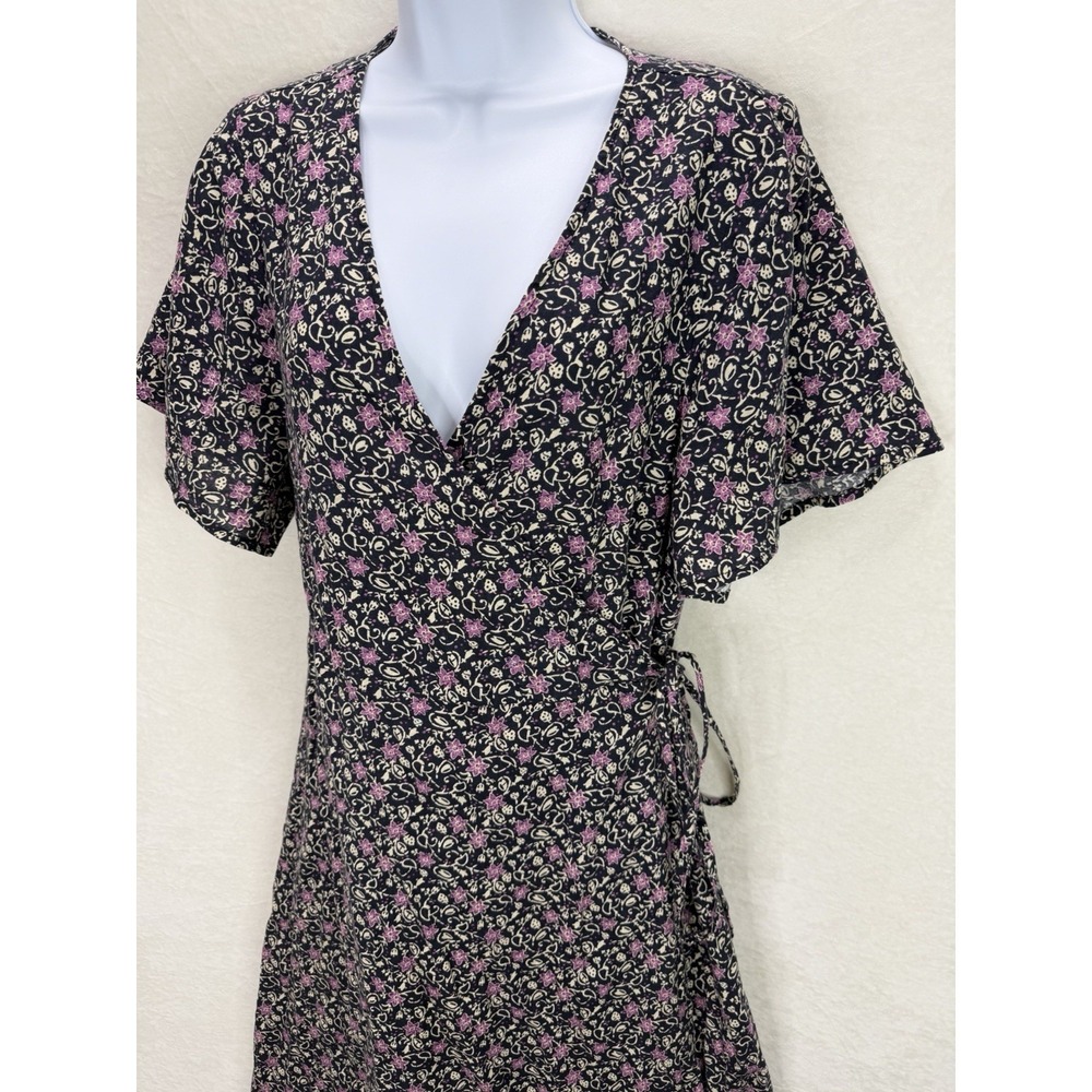 Marine Layer Purple Floral Emlyn Midi Wrap Dress Size XL Hemp Blend - Picture 3 of 11